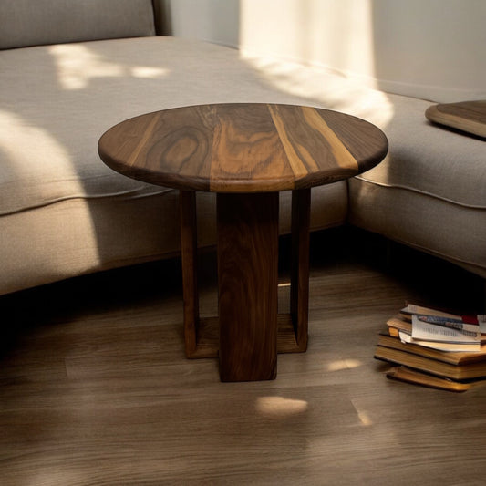 Circular Solid Walnut Side Table