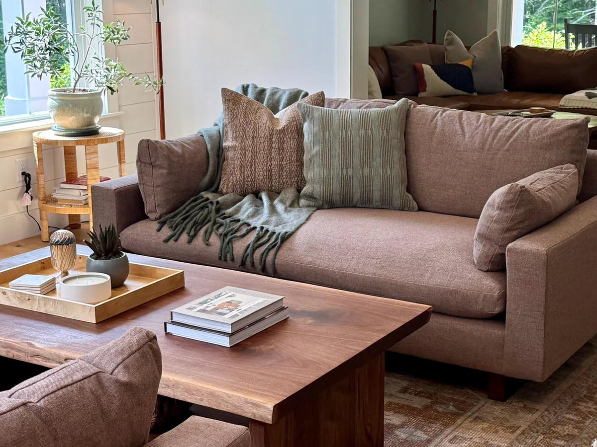 Garage Mills walnut live edge coffee table in a finished customer living room