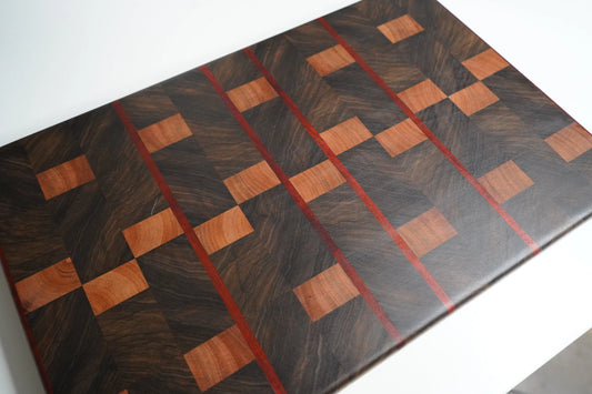 Black Limba End Grain, African Mahogany End Grain, and Padauk Cutting Board