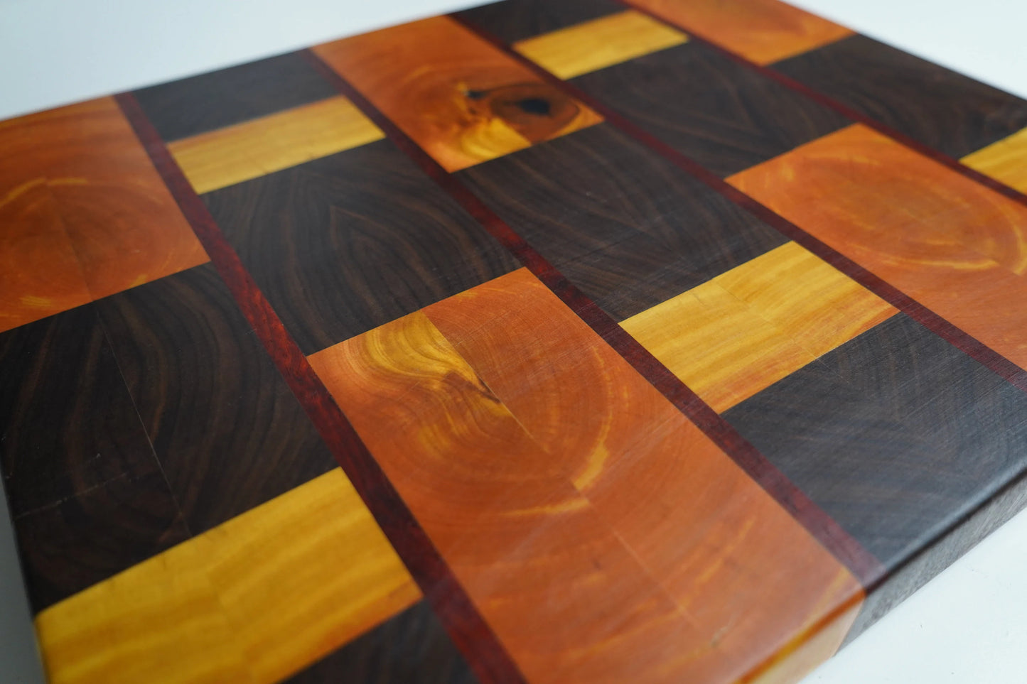 Yellow Heart, Walnut, and Padauk End Grain Cutting Block