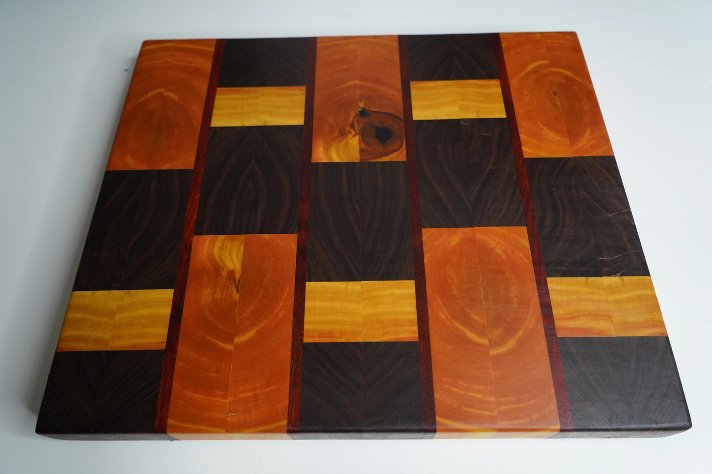 Yellow Heart, Walnut, and Padauk End Grain Cutting Block