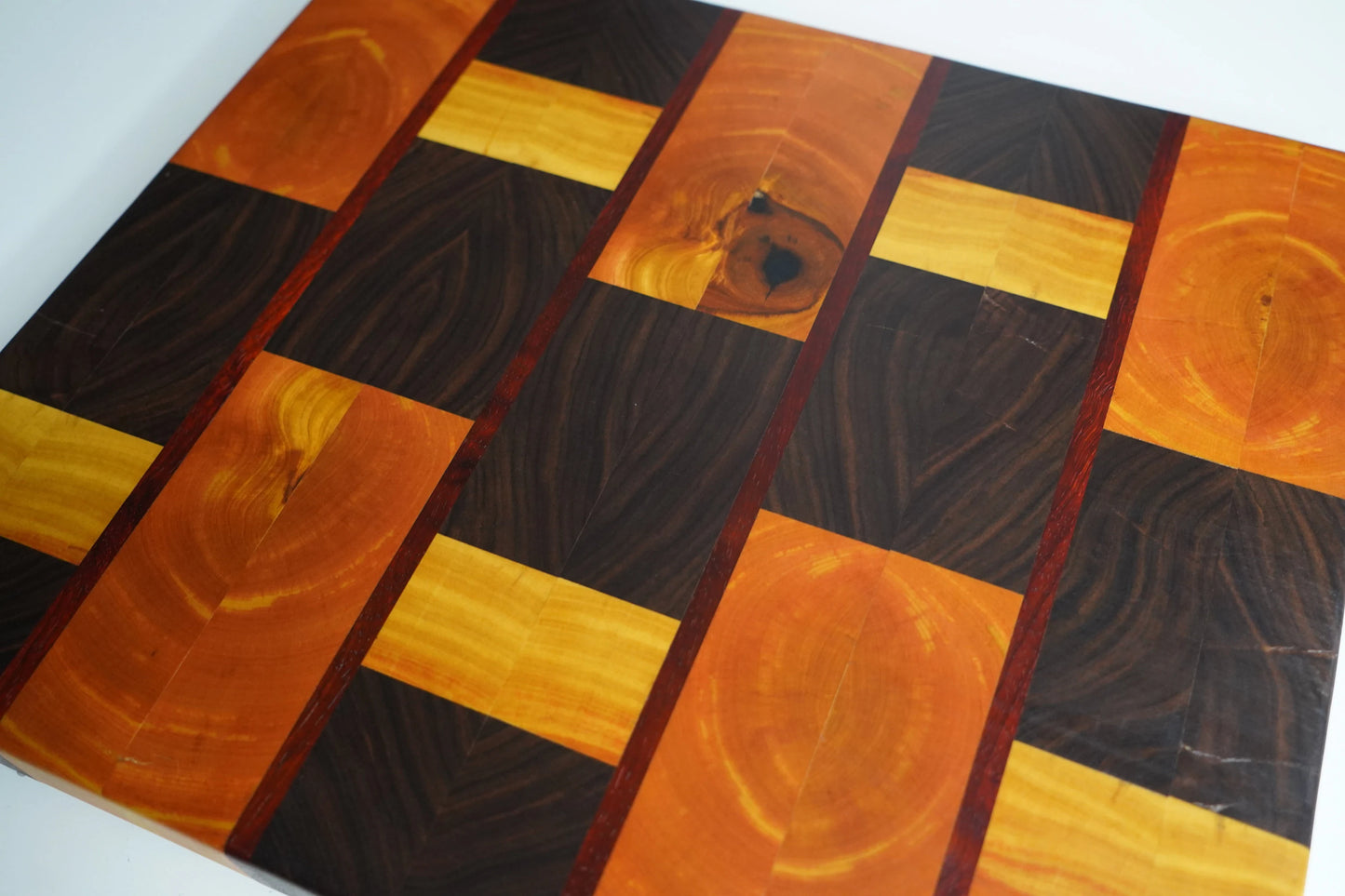 Yellow Heart, Walnut, and Padauk End Grain Cutting Block