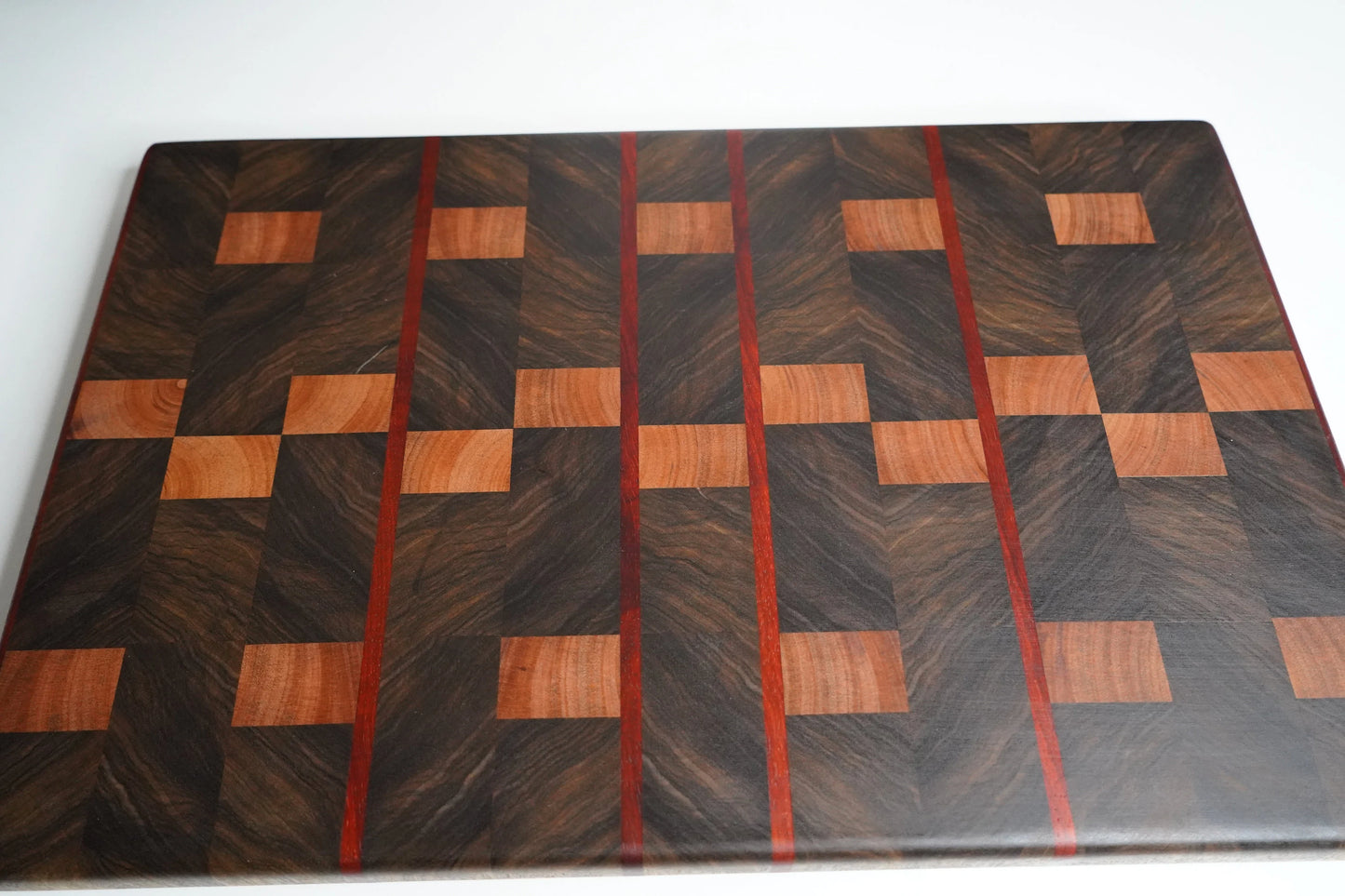 Black Limba End Grain, African Mahogany End Grain, and Padauk Cutting Board