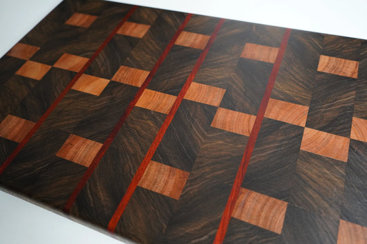 Black Limba End Grain, African Mahogany End Grain, and Padauk Cutting Board